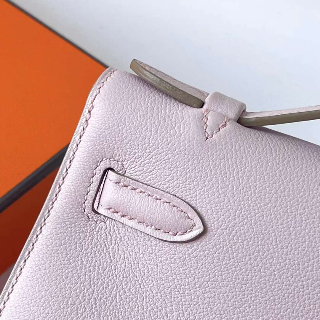 Hermès（爱马仕）Mini Kelly Pochette Swift 09 梦幻粉紫 银扣 22cm 全手工蜡线缝 Phw
