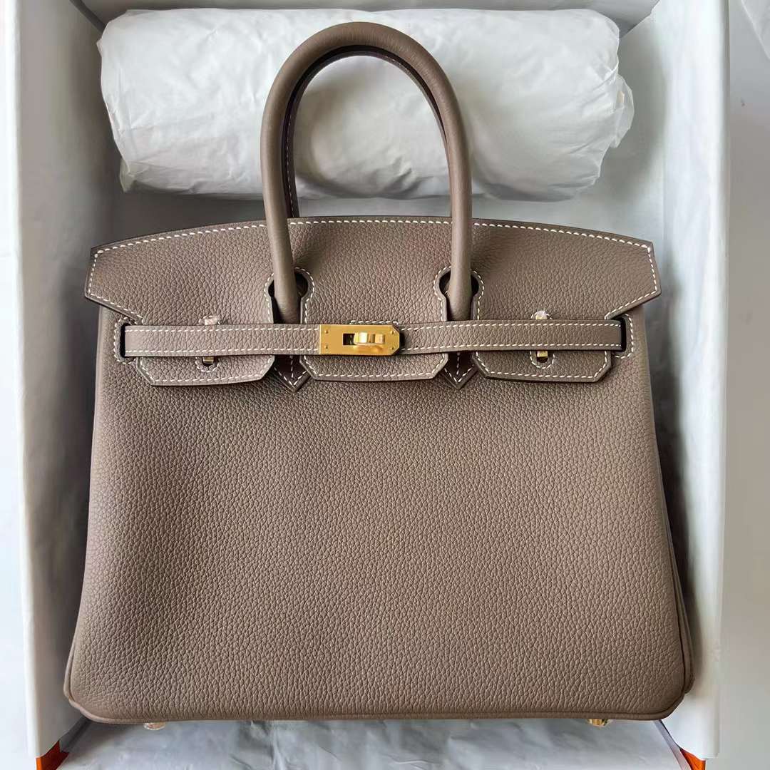 Hermès（爱马仕）Birkin 铂金包 Togo 顶级小牛皮 Ck18 大象灰 金扣 25cm 全手工蜡线缝 Ghw