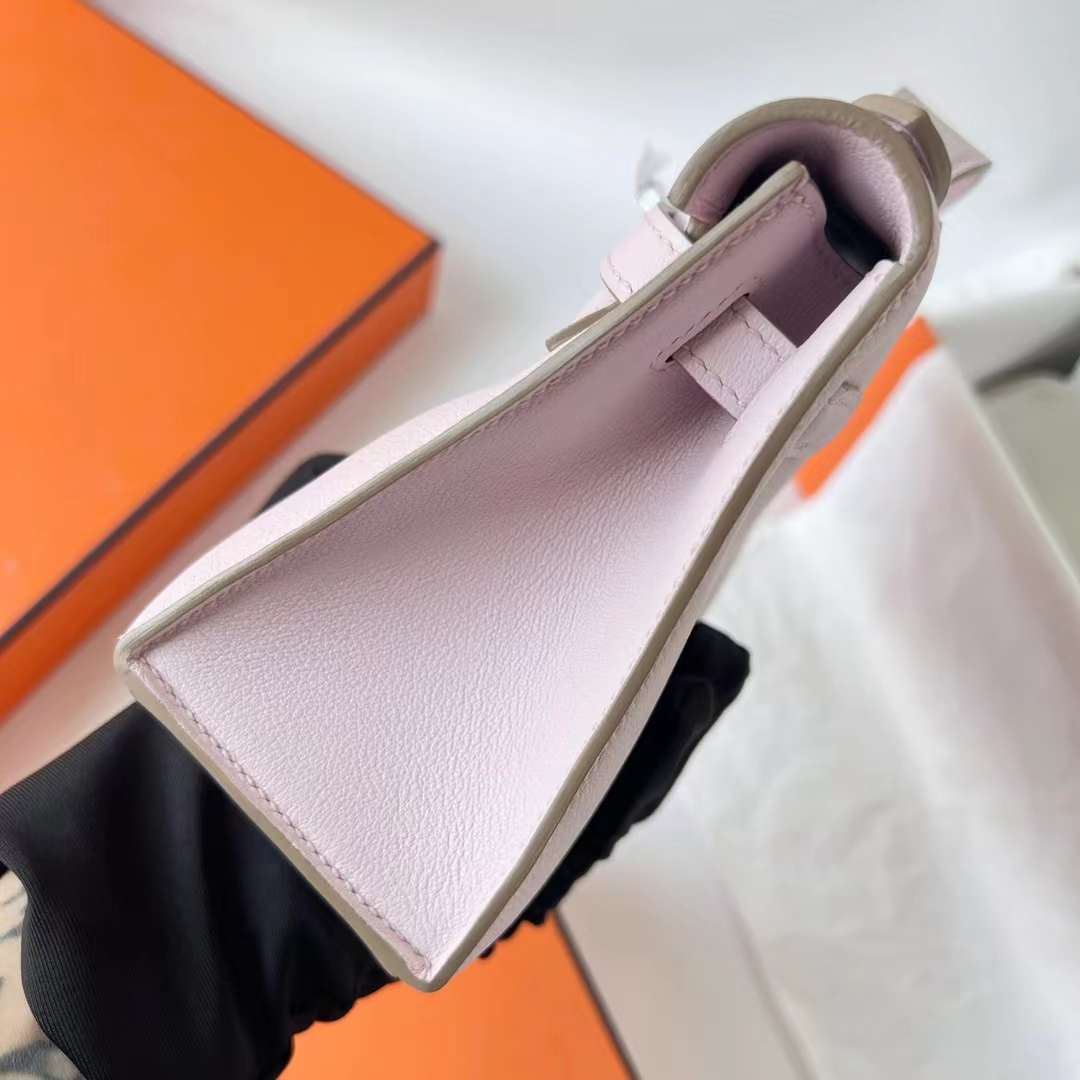Hermès（爱马仕）Mini Kelly Pochette Swift 09 梦幻粉紫 银扣 22cm 全手工蜡线缝 Phw
