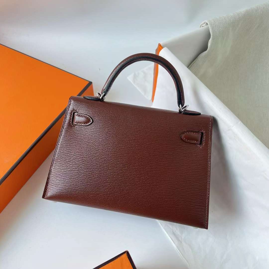 Hermès（爱马仕）Mini Kelly 迷你凯莉 Chevre 进口山羊皮 Ck41 哈瓦那色 内拼 蜜糖棕 银扣 22cm 全手工蜡线缝 Phw
