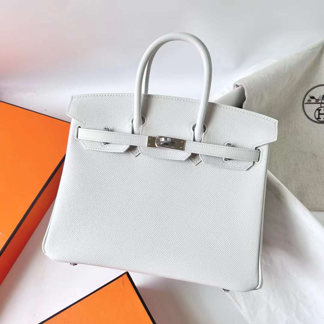 Hermès（爱马仕）Birkin 铂金包 Epsom 掌纹皮 01 纯白 银扣 25cm 全手工蜡线缝 Phw