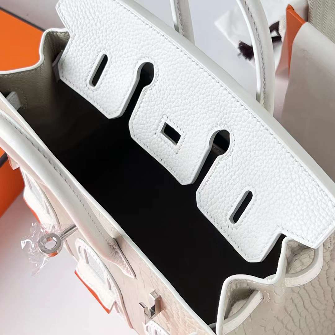 Hermès（爱马仕）Birkin 小房子 白色 银扣 20cm 全手工蜡线缝制 Phw