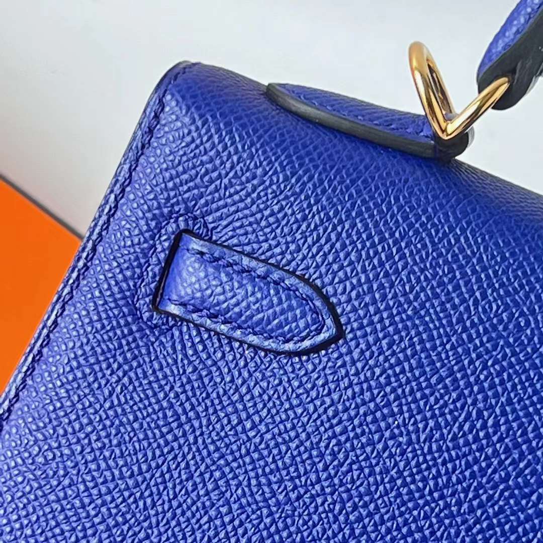 Hermès（爱马仕）Kelly 凯莉包 Epsom 7T 电光蓝 金扣 25cm 全手工蜡线缝 Ghw