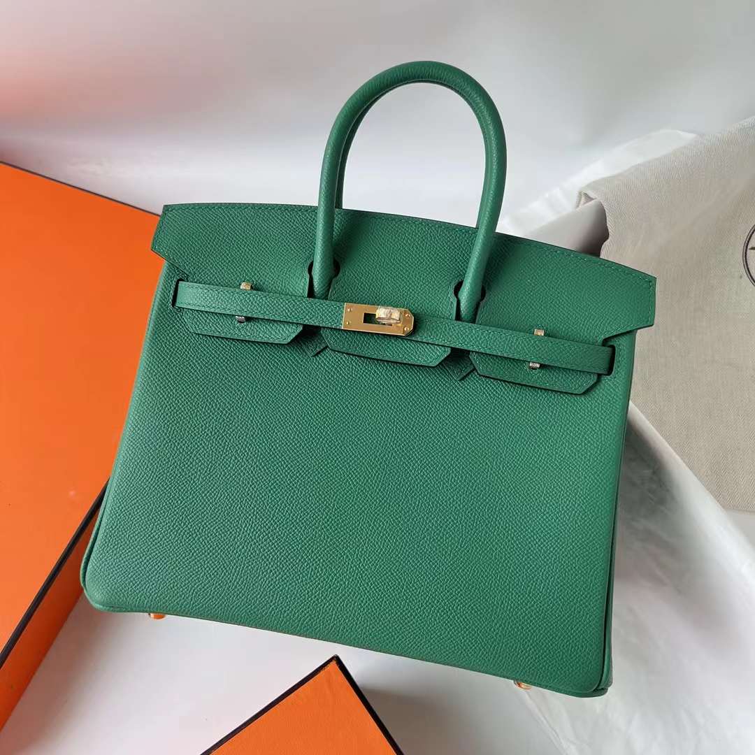 Hermès（爱马仕） Birkin 铂金包 Epsom 掌纹皮 U4 丝绒绿 金扣 25cm 全手工蜡线缝 Ghw