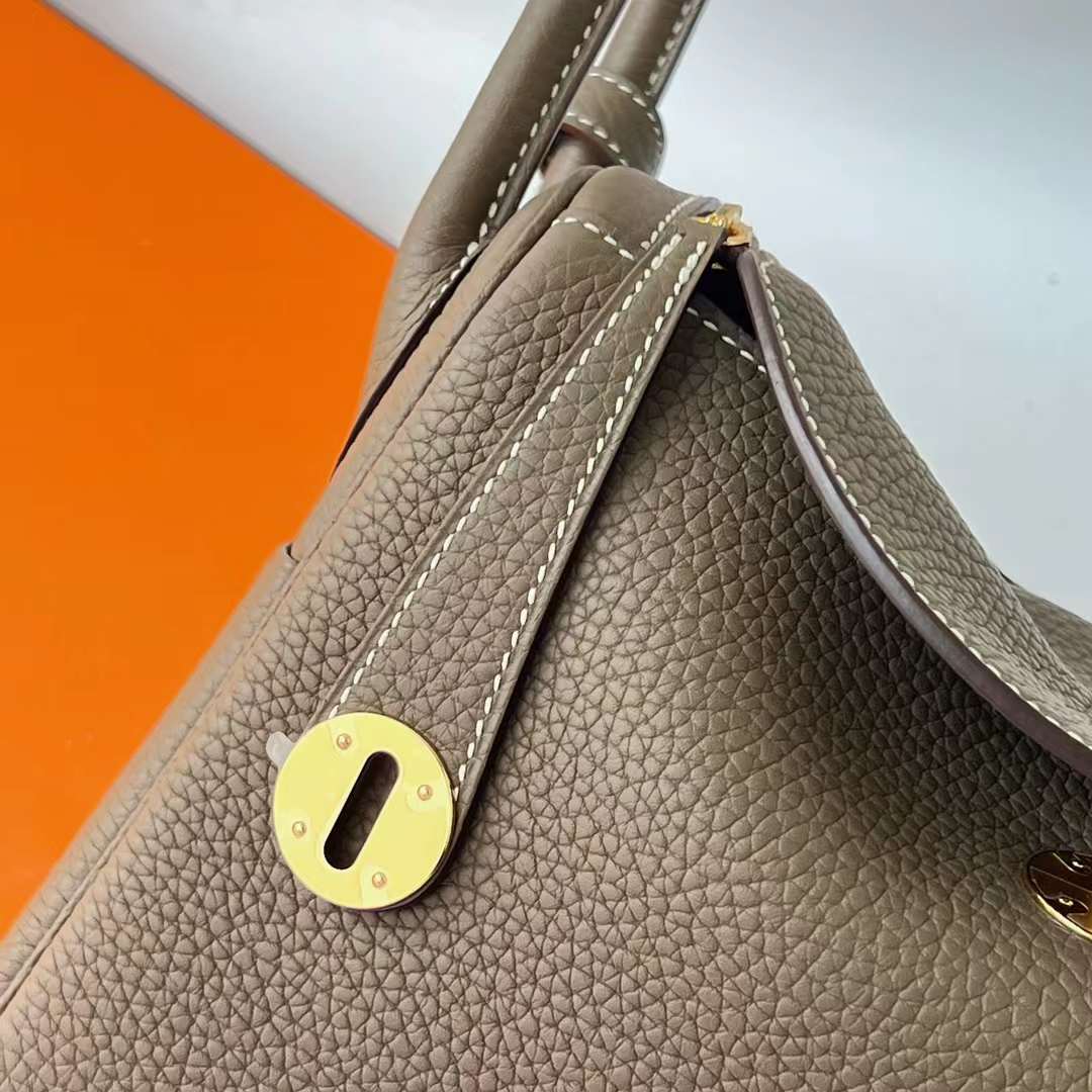 Hermès（爱马仕）Lindy 琳迪包 Clemence Ck18 大象灰 金扣 26cm 全手工蜡线缝制 Ghw