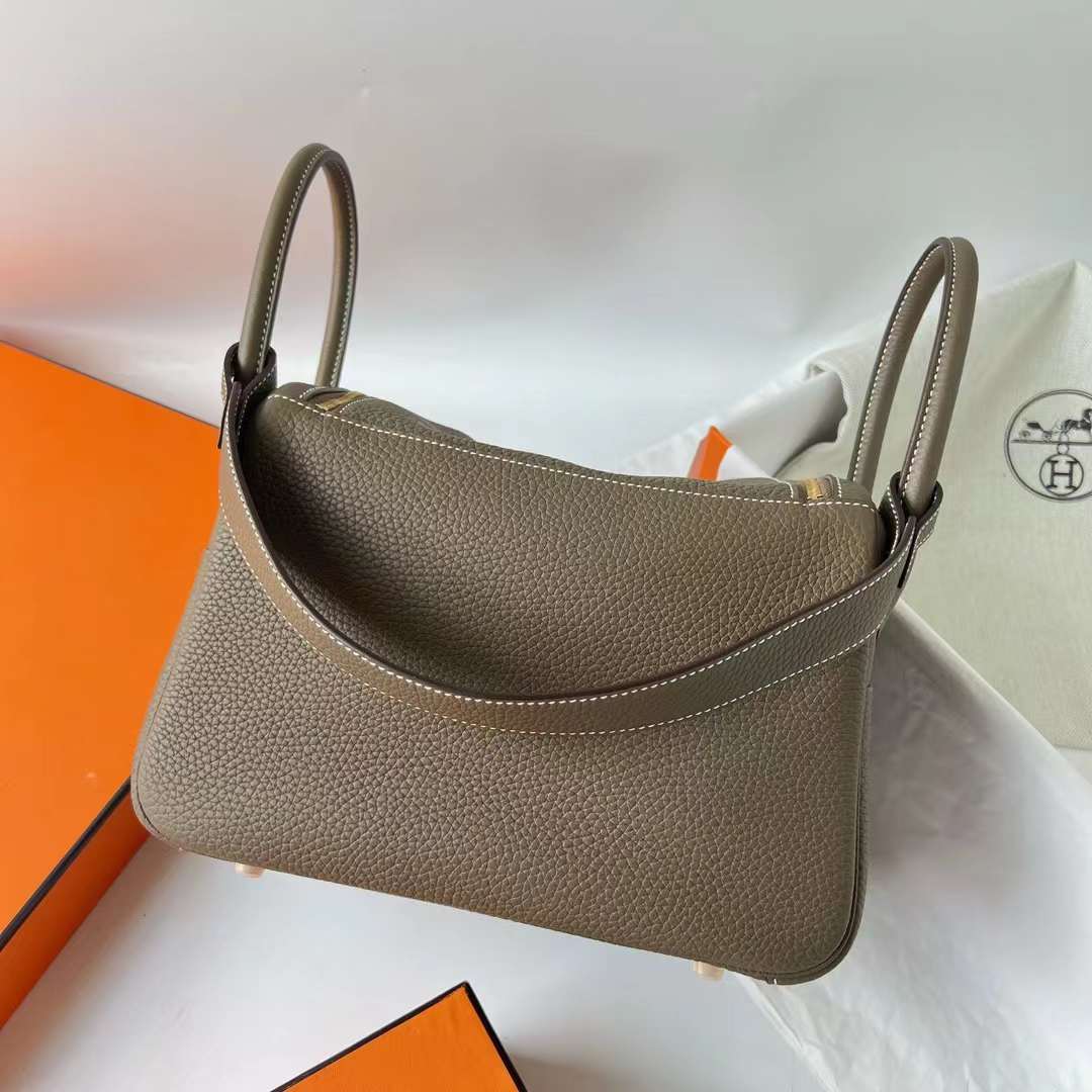 Hermès（爱马仕）Lindy 琳迪包 Clemence Ck18 大象灰 金扣 26cm 全手工蜡线缝制 Ghw