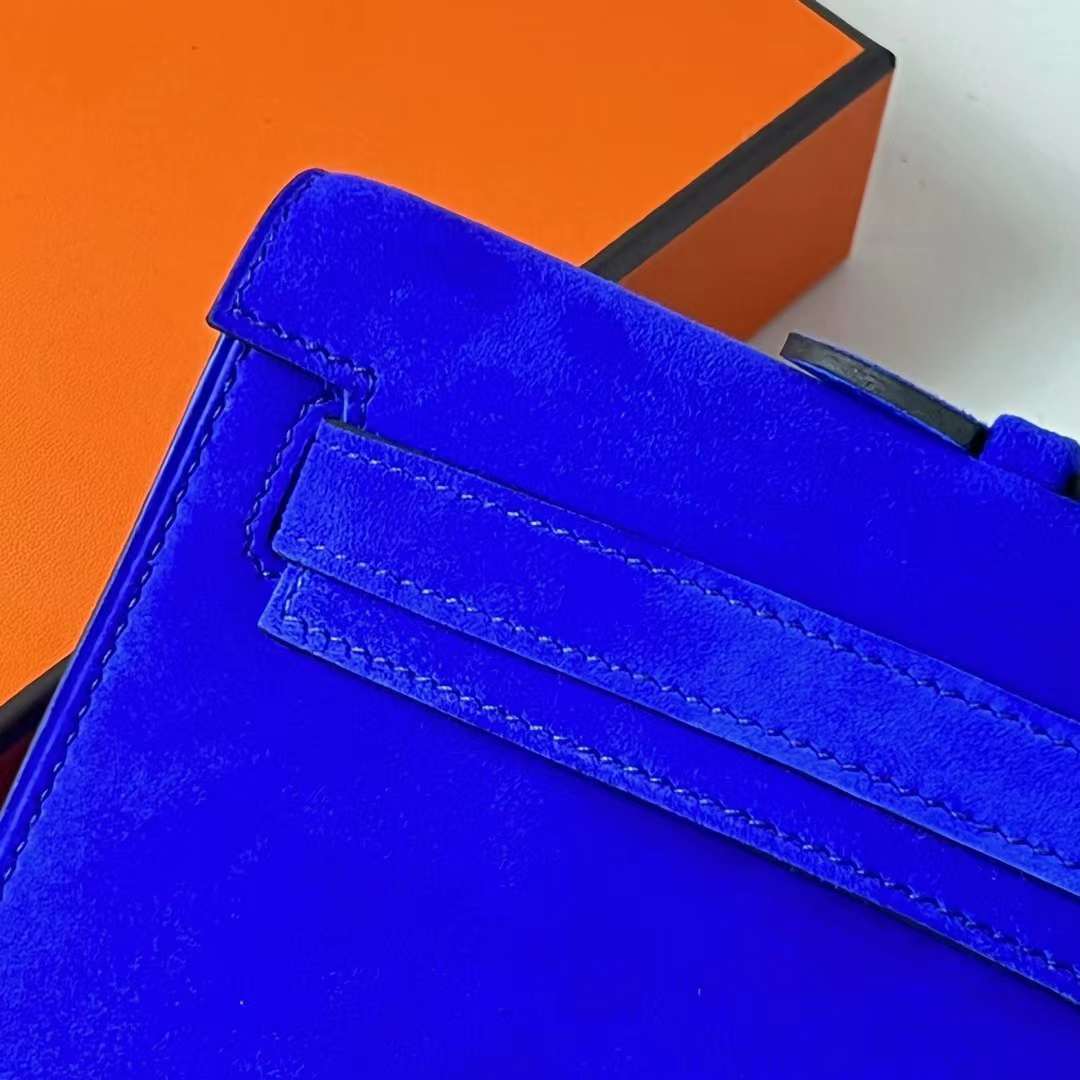 Hermès（爱马仕）Kelly cut Suede 进口麂皮 7T 电光蓝 银扣 31cm 全手工蜡线缝 Phw