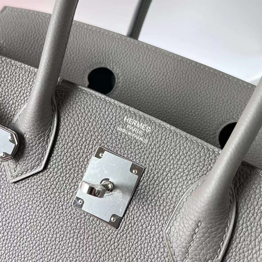 Hermès（爱马仕）Birkin 铂金包 Togo皮 顶级小牛皮 0L 积雨云灰 银扣 30cm 全手工蜡线缝 Phw