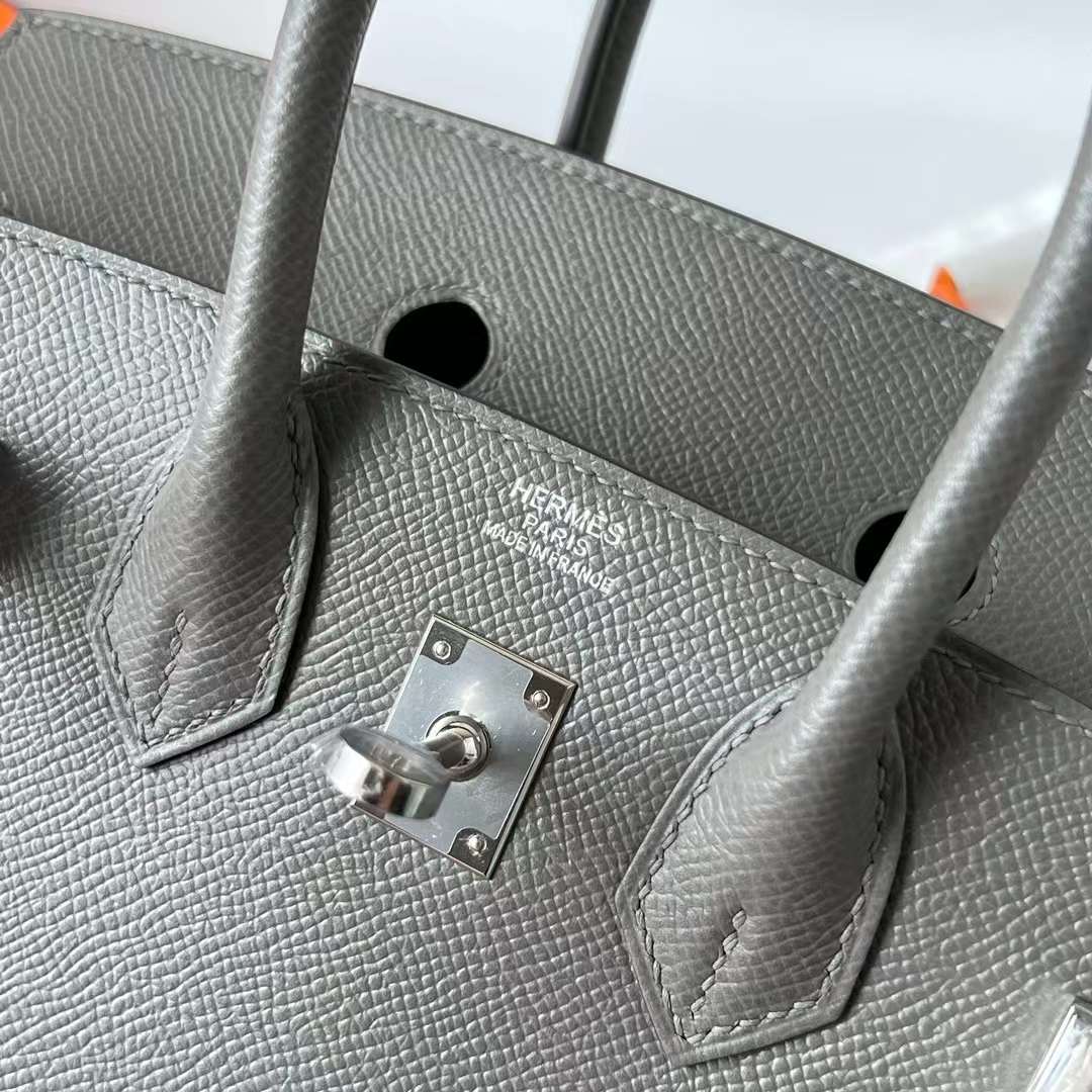 Hermès（爱马仕）Birkin 铂金包 Sellier Epsom 0L 积雨云灰 银扣 25cm 全手工蜡线缝 Phw