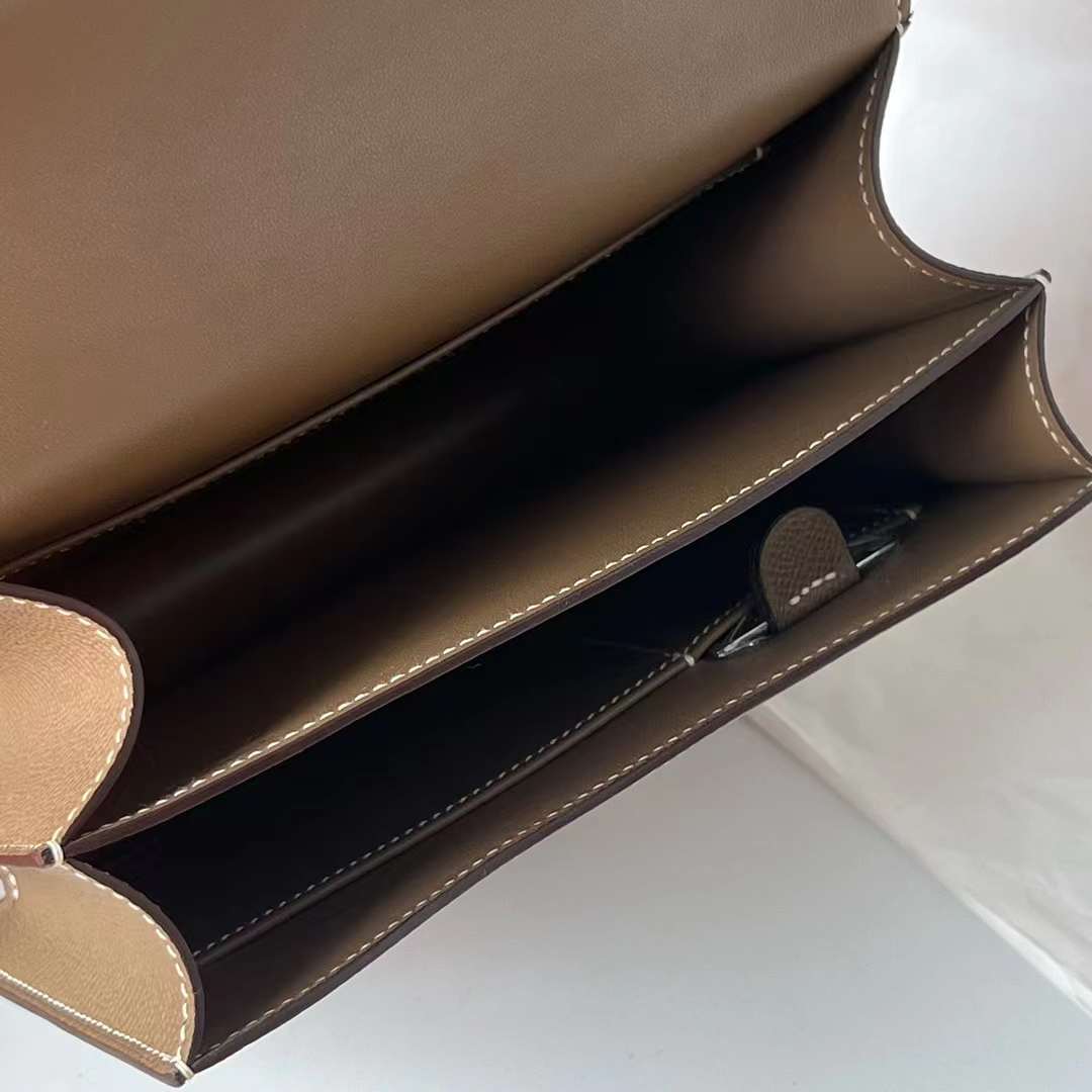 Hermès（爱马仕）Constance 空姐包 1-19 Epsom 镜子款 ck18 大象灰 玫瑰金扣 19cm 全手工蜡线缝 RGhw