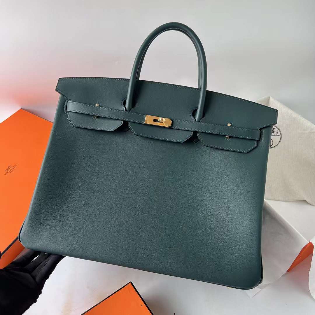 Hermès（爱马仕）Birkin 铂金包 Swift 6O 松柏绿 金扣 40cm 全手工蜡线缝 Ghw