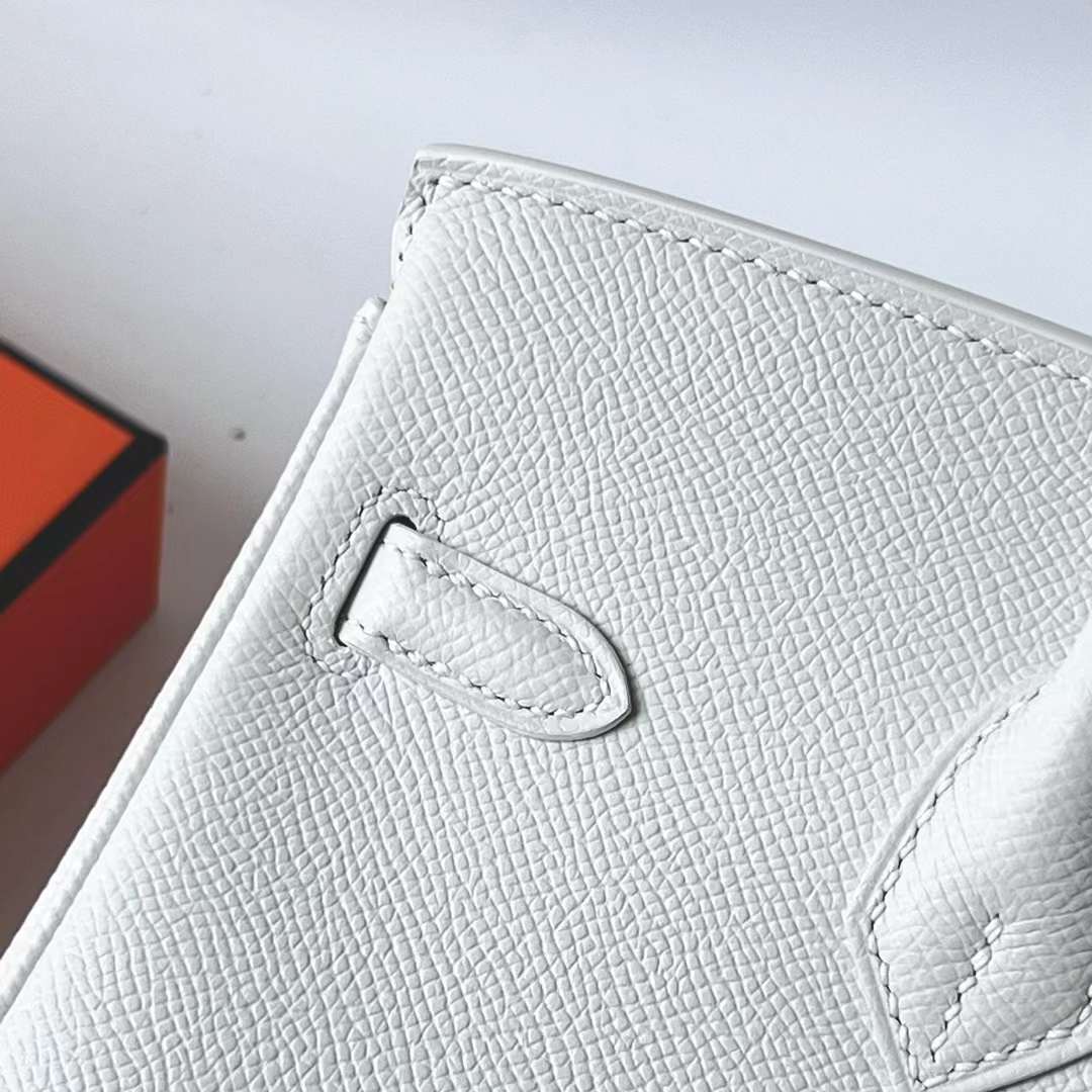 Hermès（爱马仕）Birkin 铂金包 Epsom 掌纹皮 01 纯白 银扣 25cm 全手工蜡线缝 Phw