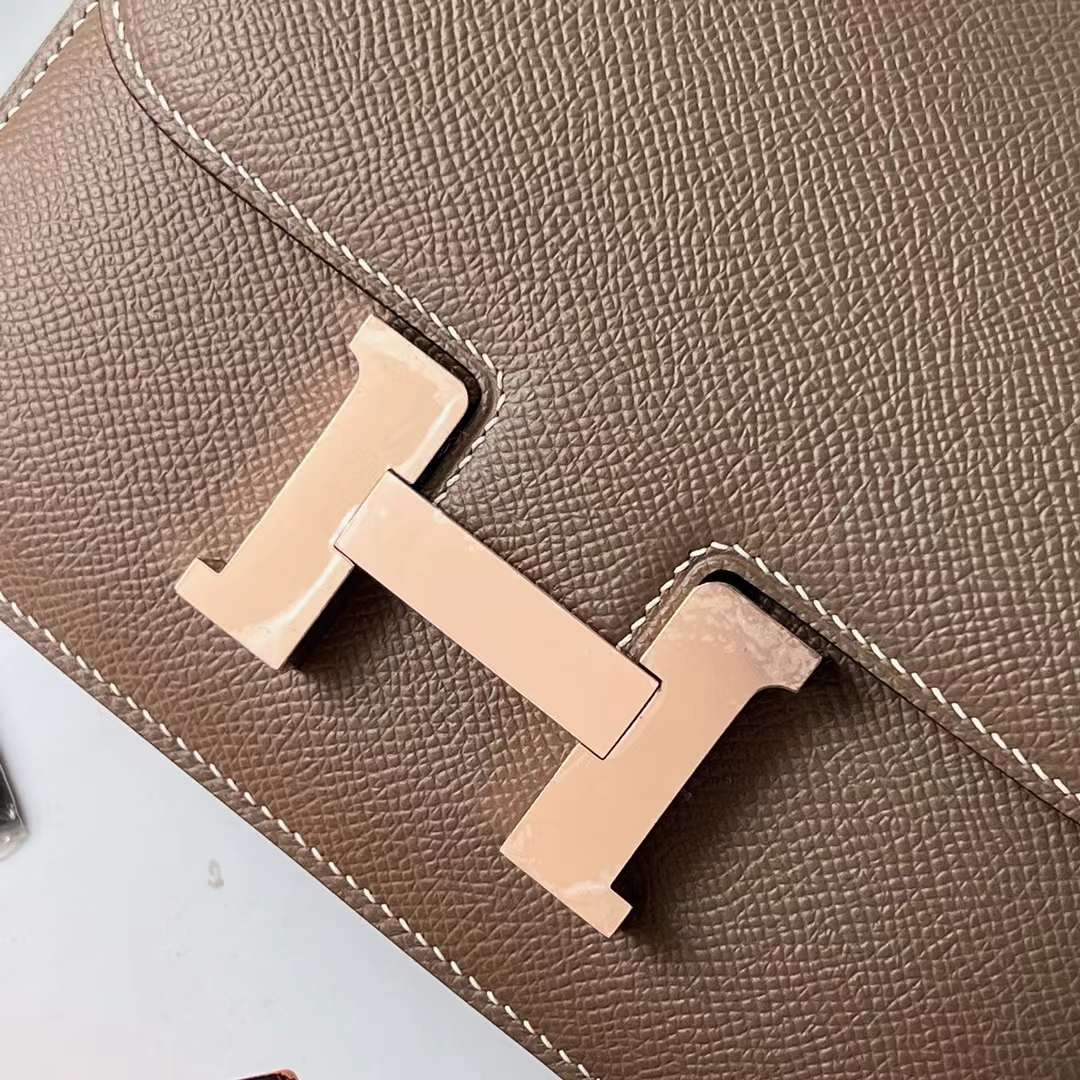 Hermès（爱马仕）Constance 空姐包 1-19 Epsom 镜子款 ck18 大象灰 玫瑰金扣 19cm 全手工蜡线缝 RGhw