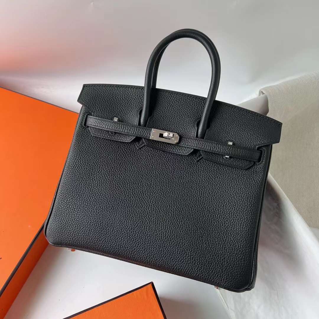 Hermès（爱马仕） Birkin 铂金包 Togo皮 顶级小牛皮 Ck89 黑色 银扣 25cm 全手工蜡线缝 Phw