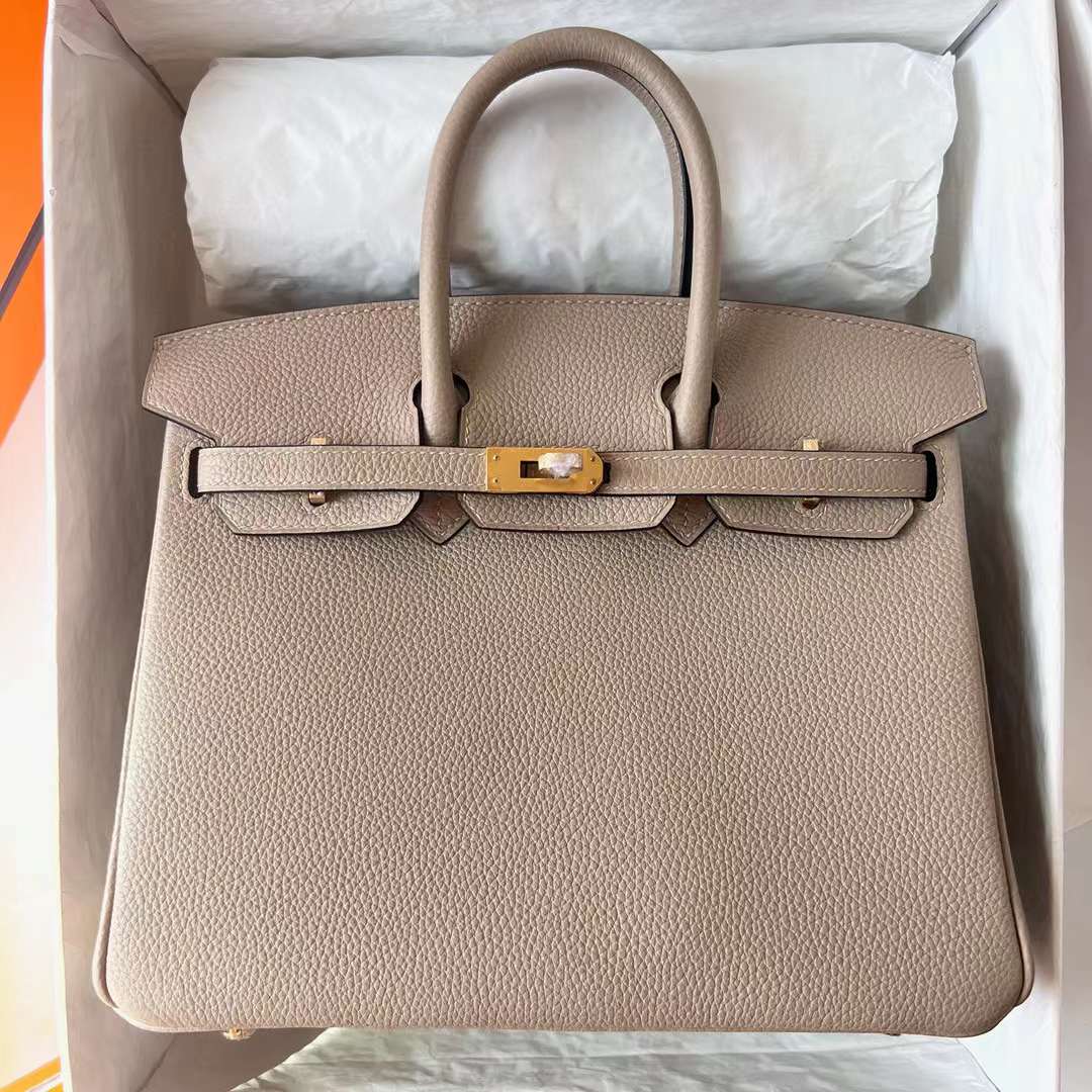 Hermès（爱马仕）Birkin 铂金包 Togo 顶级小牛皮 Ck81 斑鸠灰 金扣 25cm 全手工蜡线缝 Ghw