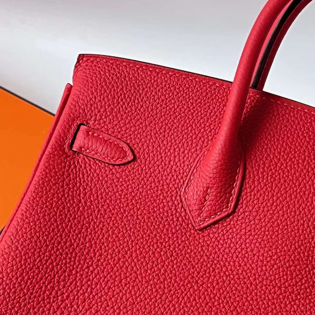 Hermès（爱马仕） Birkin 铂金包 Togo皮 顶级小牛皮 S3 心红色 银扣 25cm 全手工蜡线缝 Phw