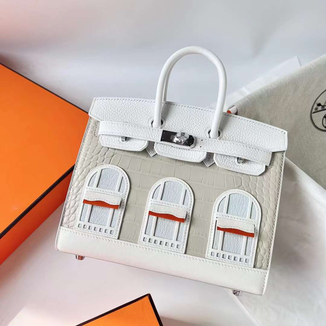 Hermès（爱马仕）Birkin 小房子 白色 银扣 20cm 全手工蜡线缝制 Phw