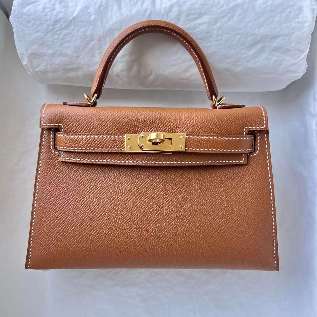 Hermès（爱马仕）Mini Kelly 迷你凯莉 Epsom Ck37 金棕色 金扣 19cm 全手工蜡线缝 Ghw