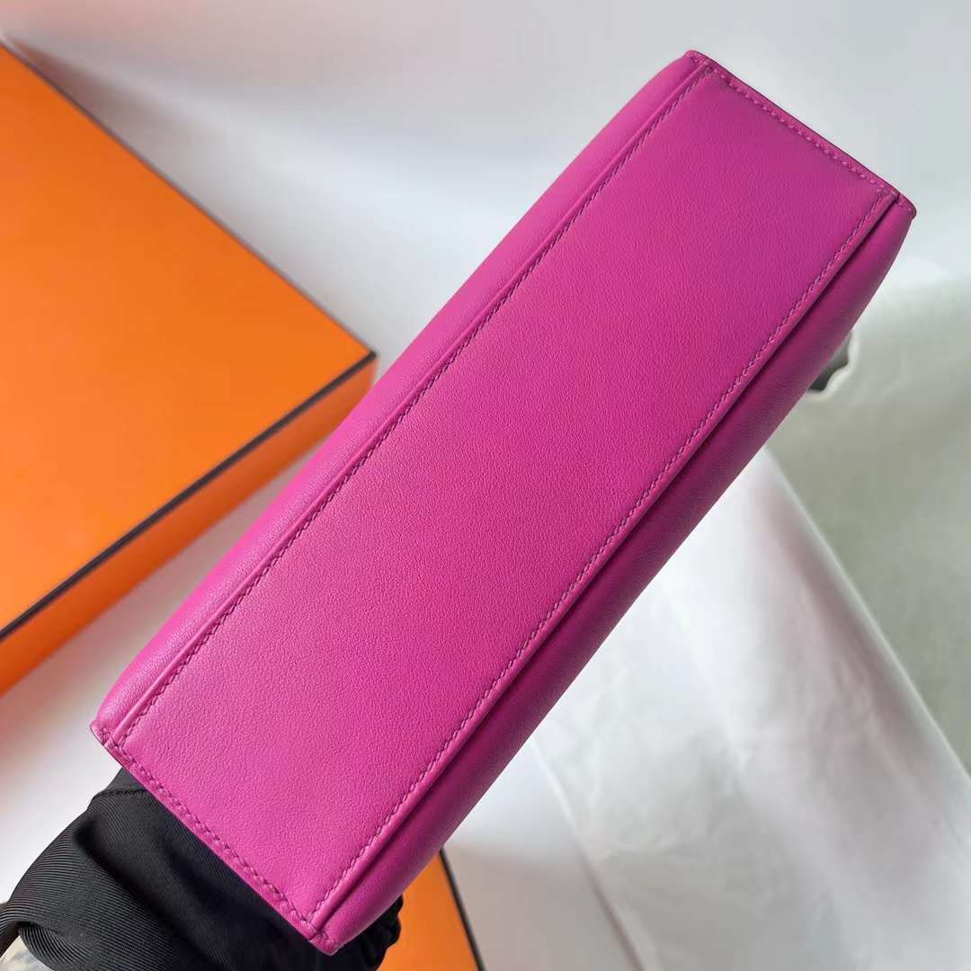 Hermès（爱马仕）Mini Kelly Pochette Swift L3 玫瑰紫 银扣 22cm 全手工蜡线缝 Phw