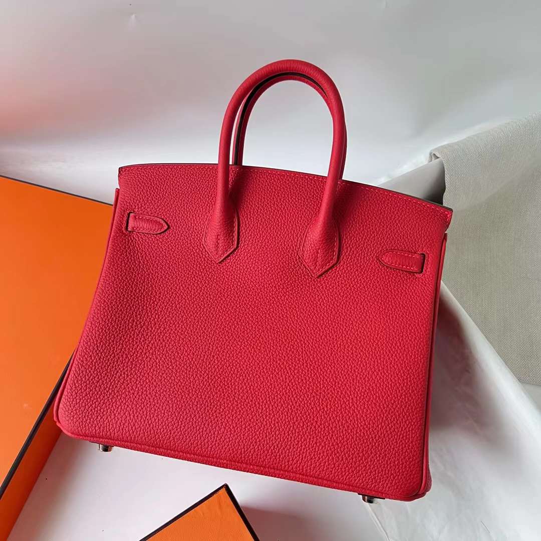 Hermès（爱马仕） Birkin 铂金包 Togo皮 顶级小牛皮 S3 心红色 银扣 25cm 全手工蜡线缝 Phw