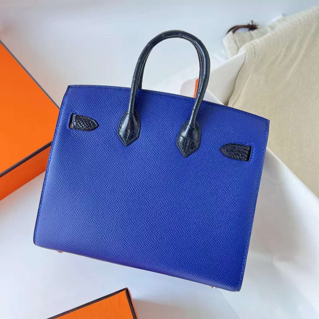 Hermès（爱马仕）Birkin 限量版 蓝色 小房子 银扣 20cm 全手工蜡线缝制 Phw