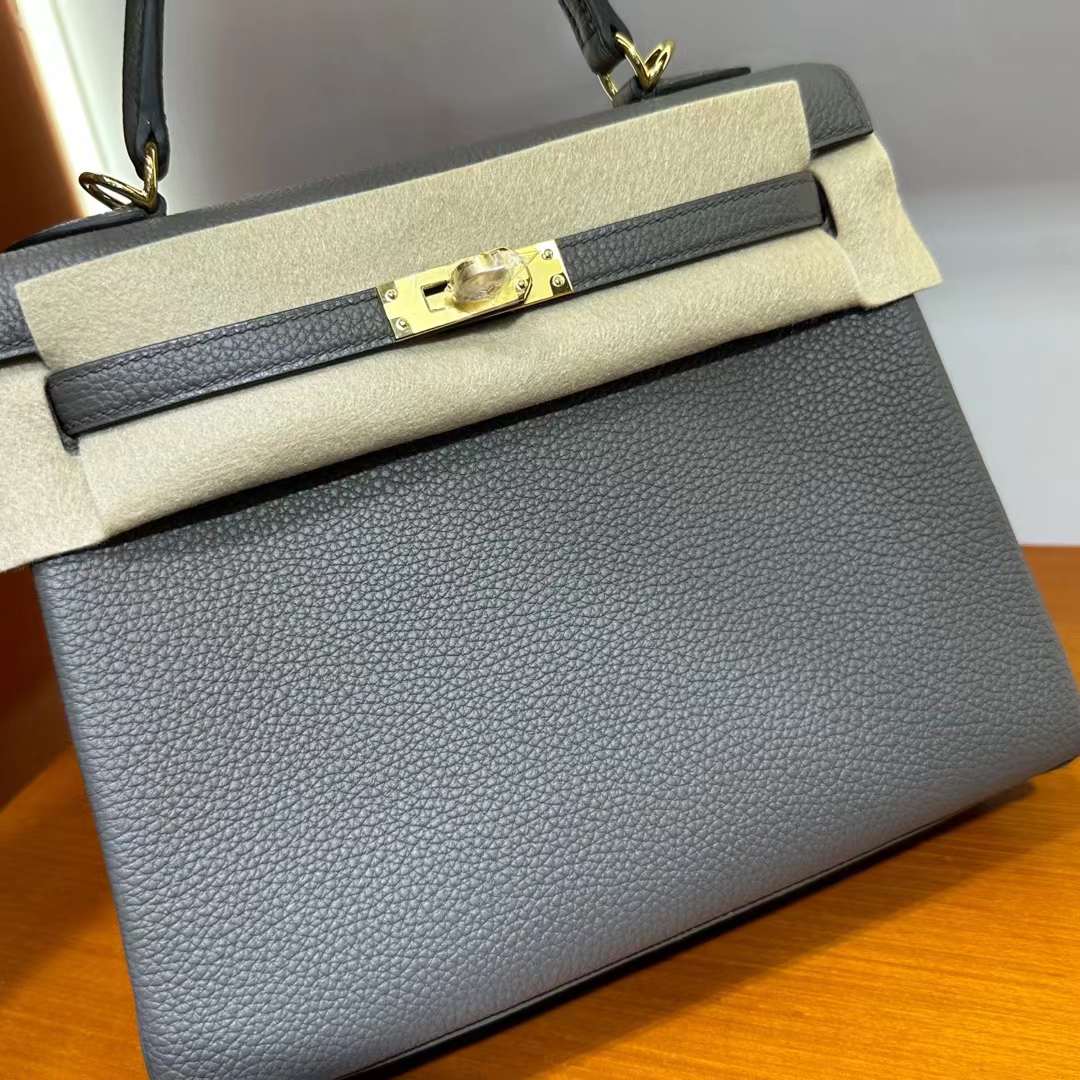 Hermès（爱马仕）Kelly 凯莉包 Togo 8F 锡器灰 金扣 25cm 全手工蜡线缝 Ghw