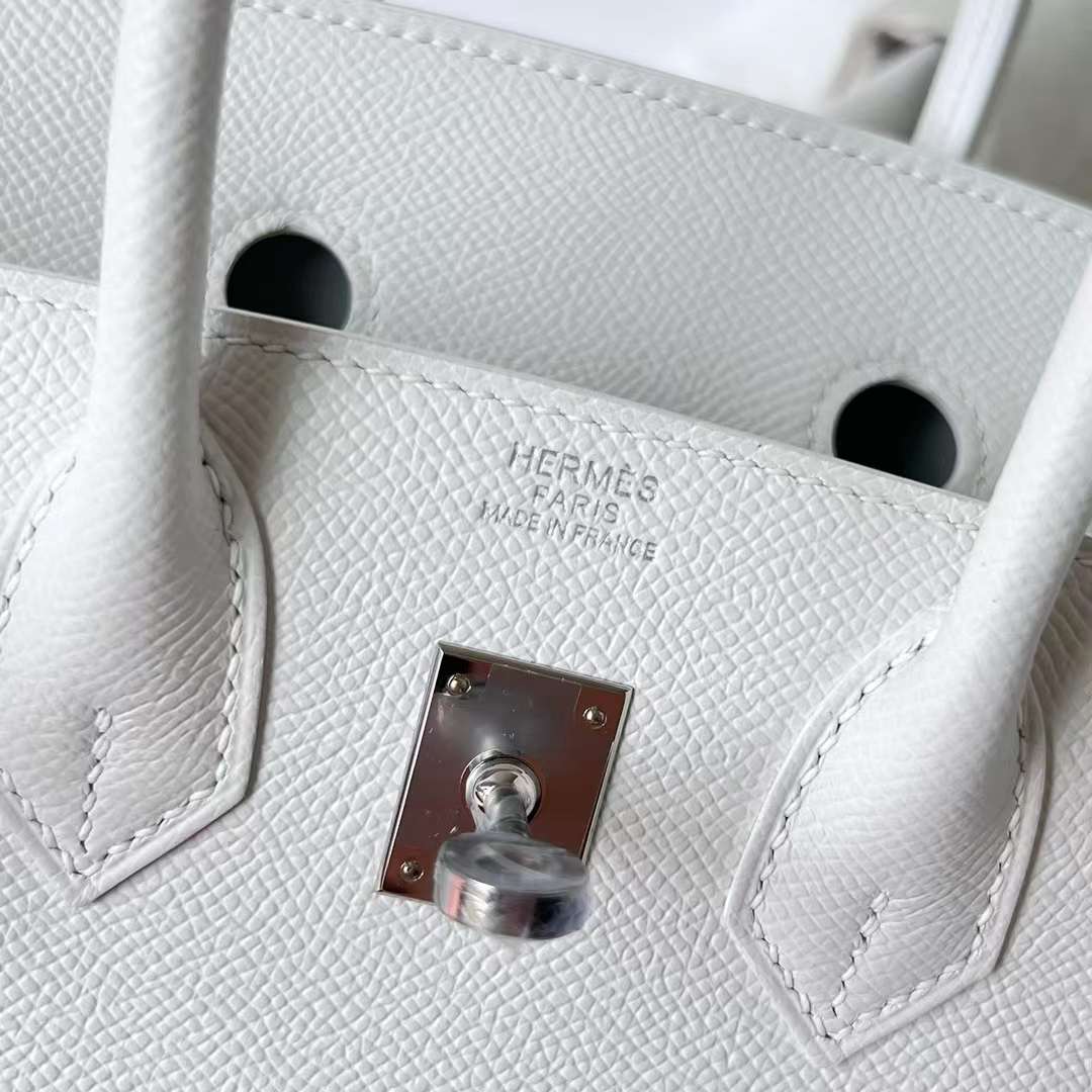 Hermès（爱马仕）Birkin 铂金包 Epsom 掌纹皮 01 纯白 银扣 25cm 全手工蜡线缝 Phw
