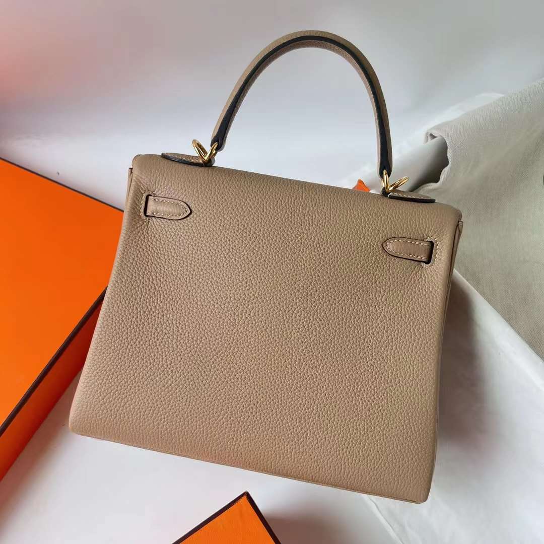 Hermès（爱马仕）Kelly 凯莉包 Togo 进口德国小牛皮 S2 风衣灰 金扣 25cm 全手工蜡线缝 Ghw