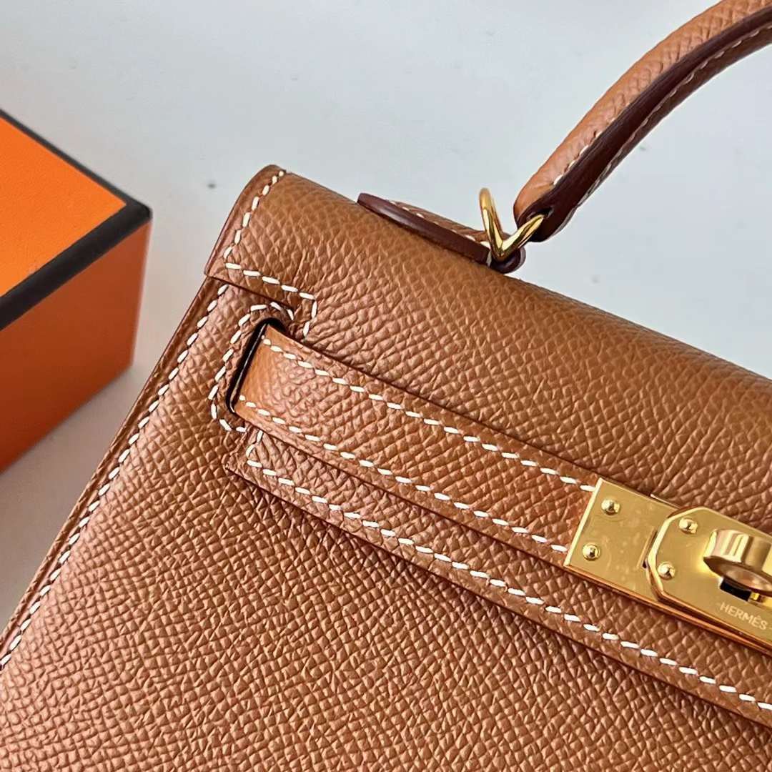 Hermès（爱马仕）Mini Kelly 迷你凯莉 Epsom Ck37 金棕色 金扣 19cm 全手工蜡线缝 Ghw