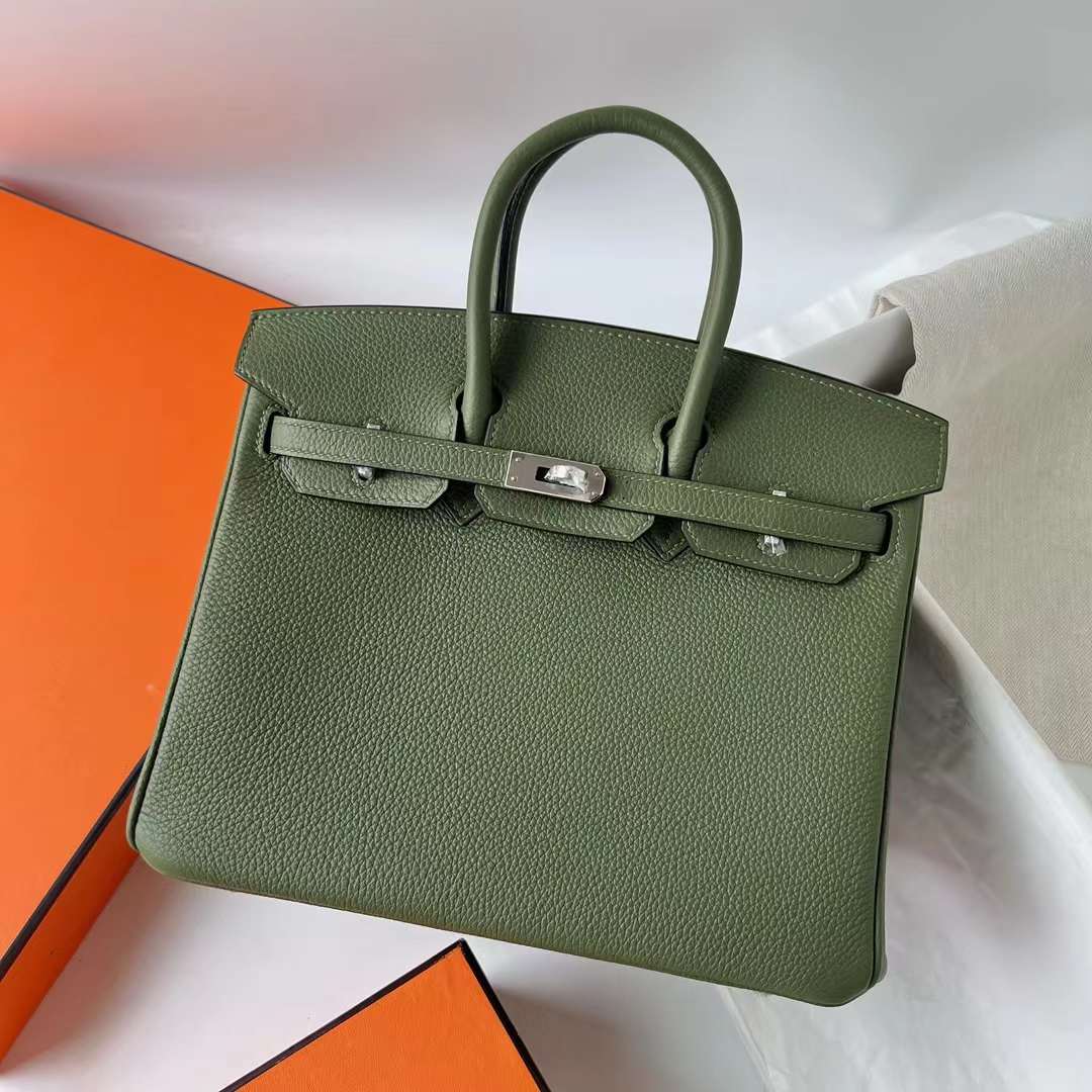 Hermès（爱马仕）Birkin 铂金包 Togo皮 顶级小牛皮 V6 丛林绿 银扣 25cm 全手工蜡线缝 Phw