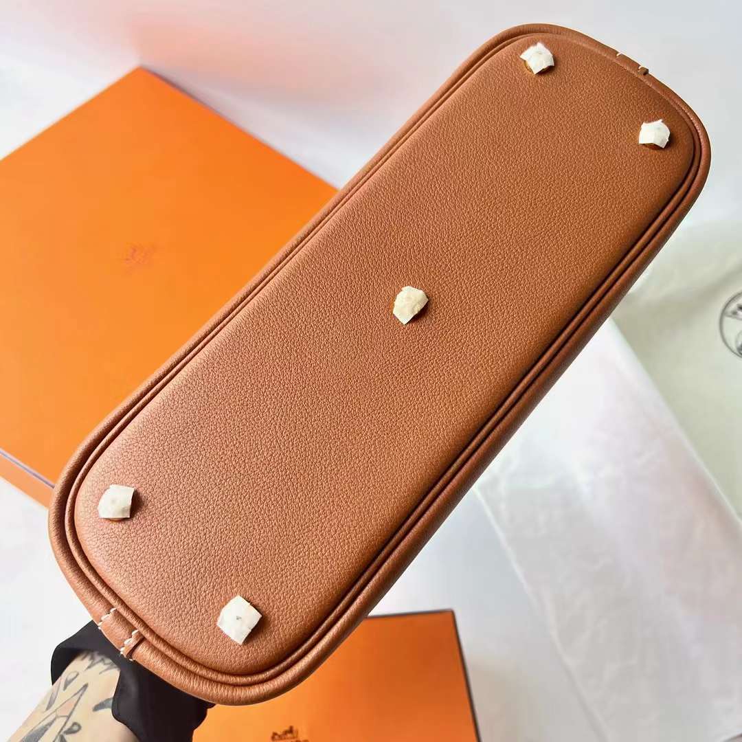Hermès（爱马仕）Bolide 保龄球包 Evercolor Ck37 金棕色 内拼 P9 海葵紫 金扣 25cm 全手工蜡线缝 Ghw