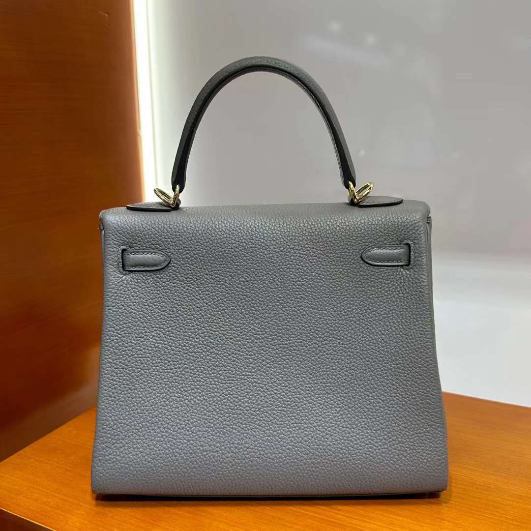 Hermès（爱马仕）Kelly 凯莉包 Togo 8F 锡器灰 金扣 25cm 全手工蜡线缝 Ghw