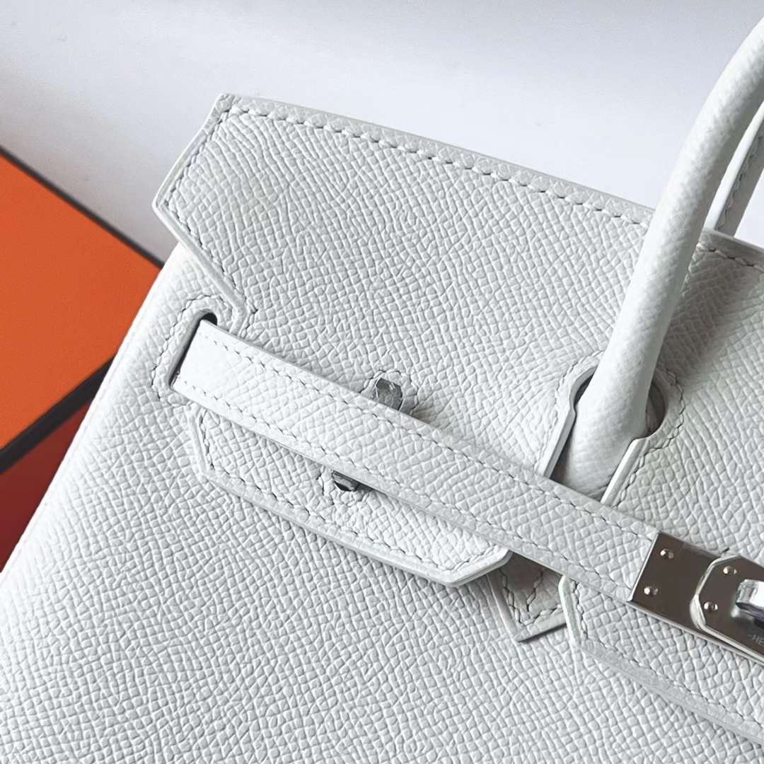 Hermès（爱马仕）Birkin 铂金包 Epsom 掌纹皮 01 纯白 银扣 25cm 全手工蜡线缝 Phw