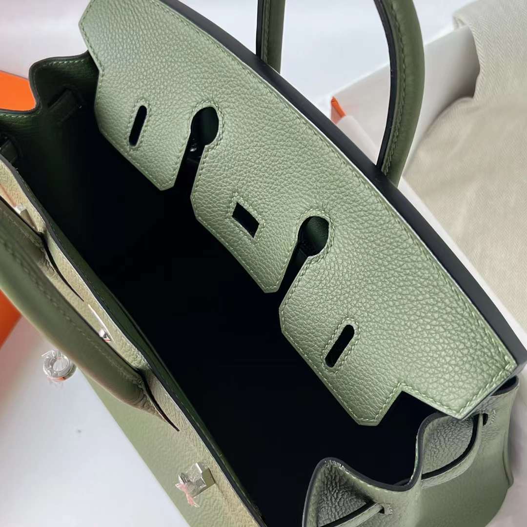 Hermès（爱马仕）Birkin 铂金包 Togo皮 顶级小牛皮 V6 丛林绿 银扣 25cm 全手工蜡线缝 Phw