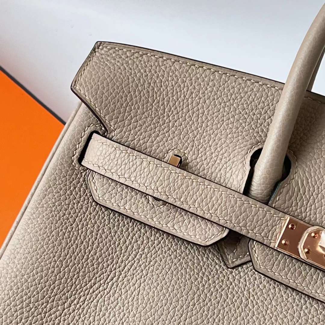 Hermès（爱马仕）Birkin 铂金包 Togo皮 顶级小牛皮 Ck81 斑鸠灰 玫瑰金扣 25cm 全手工蜡线缝 Rghw