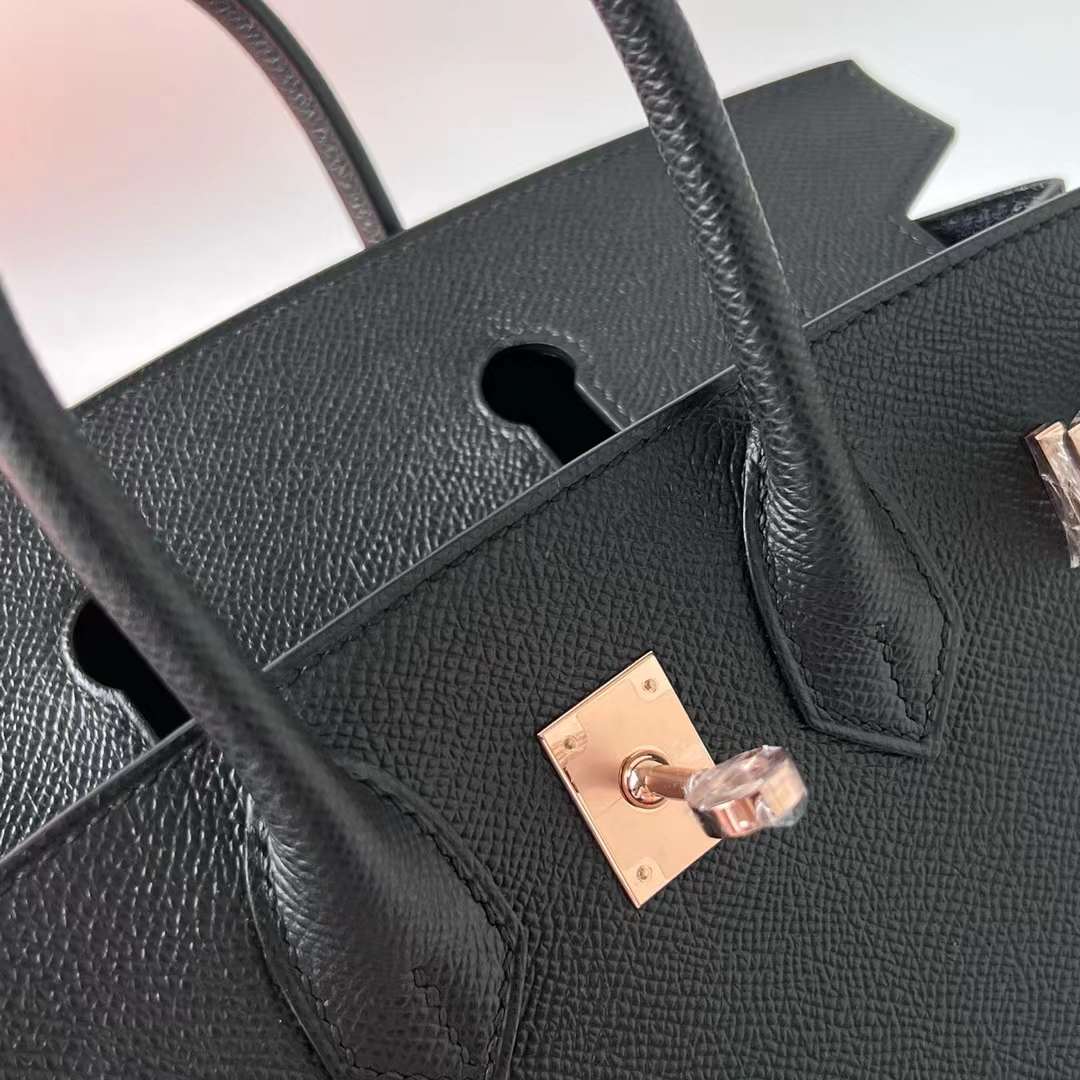 Hermès（爱马仕）Birkin 铂金包 Selling Epsom Ck89 黑色 玫瑰金扣 25cm 全手工蜡线缝 Rghw