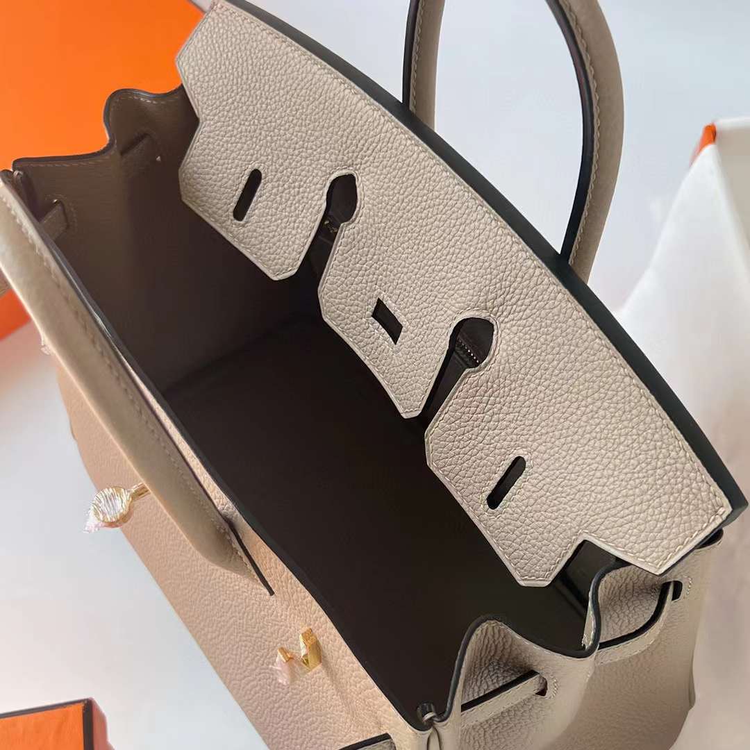 Hermès（爱马仕）Birkin 铂金包 Togo 顶级小牛皮 Ck81 斑鸠灰 金扣 25cm 全手工蜡线缝 Ghw