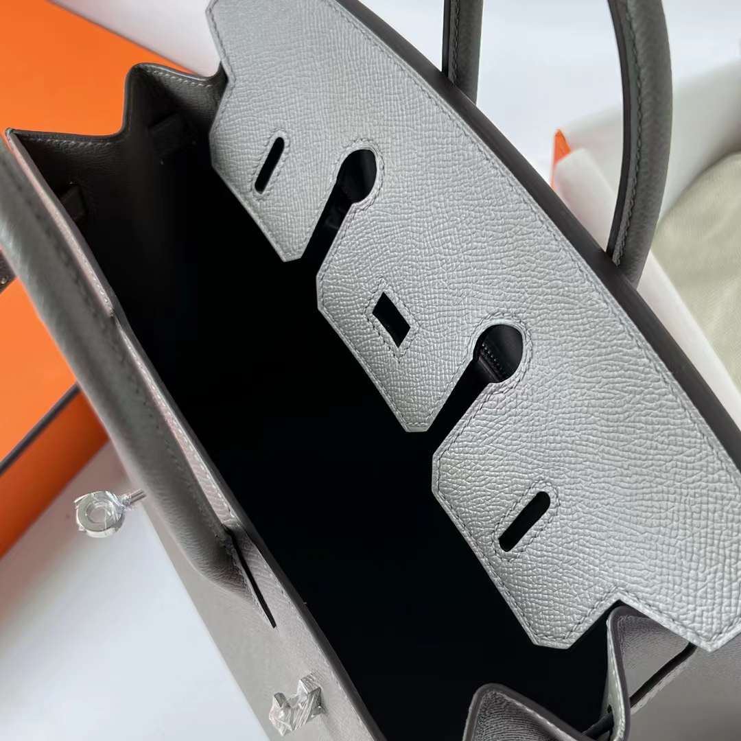 Hermès（爱马仕）Birkin 铂金包 Sellier Epsom 0L 积雨云灰 银扣 25cm 全手工蜡线缝 Phw