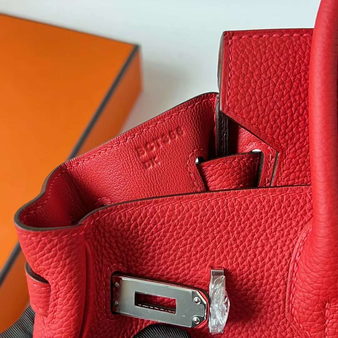 Hermès（爱马仕） Birkin 铂金包 Togo皮 顶级小牛皮 S3 心红色 银扣 25cm 全手工蜡线缝 Phw