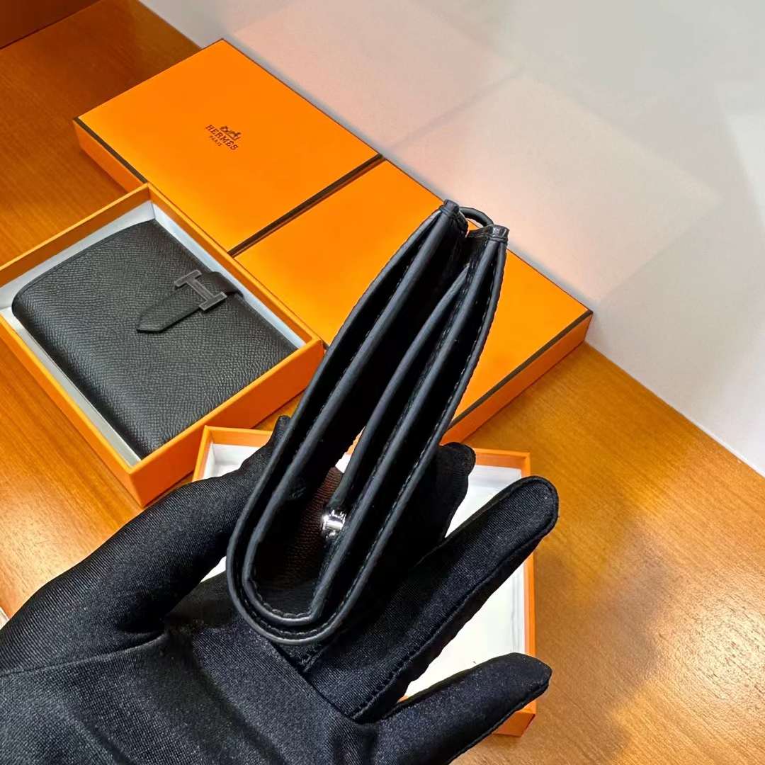 Hermès（爱马仕）Bearn H短款钱包 Epsom Ck89 黑色 黑扣 一级工艺 全手工蜡线缝