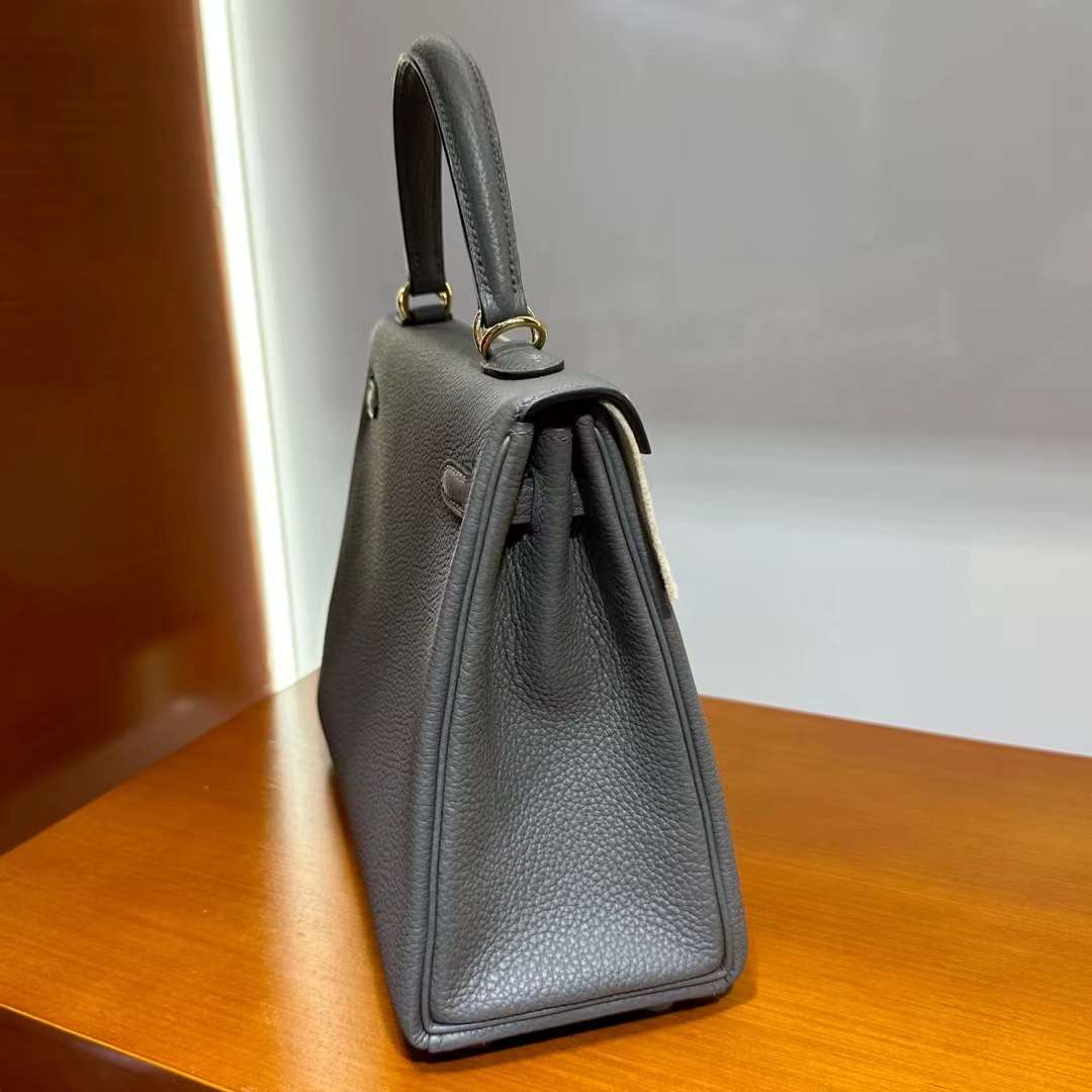 Hermès（爱马仕）Kelly 凯莉包 Togo 8F 锡器灰 金扣 25cm 全手工蜡线缝 Ghw