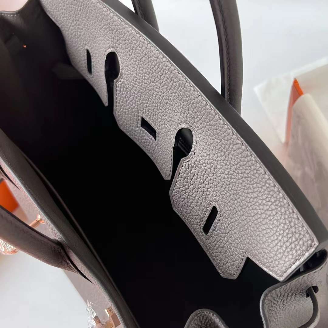 Hermès（爱马仕）Birkin 铂金包 Togo皮 顶级小牛皮 8F 锡器灰 玫瑰金扣 25cm 全手工蜡线缝 Ghw