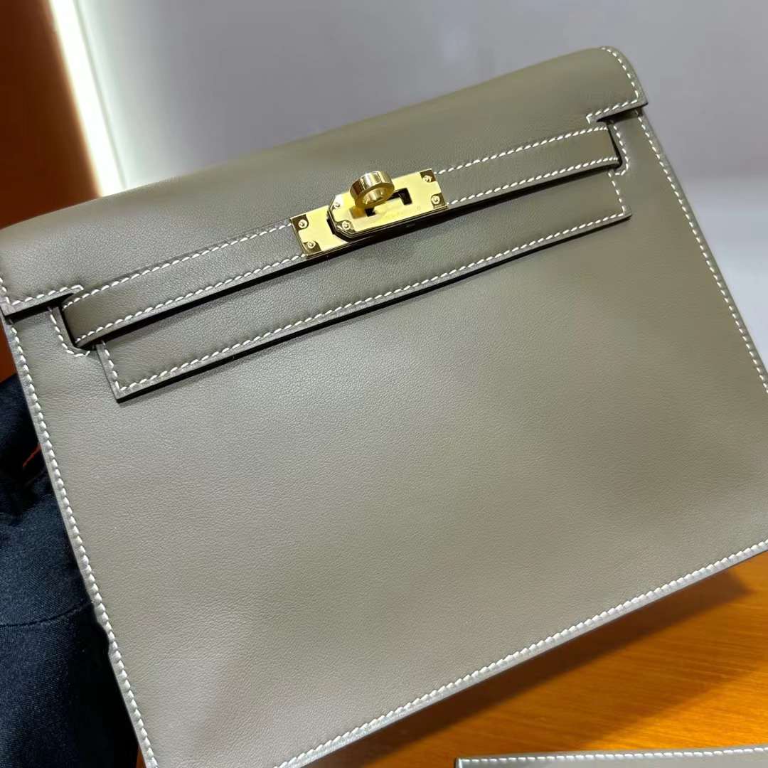 Hermès（爱马仕）Kelly danse Swift Ck18 大象灰 金扣 22cm 全手工蜡线缝 Ghw