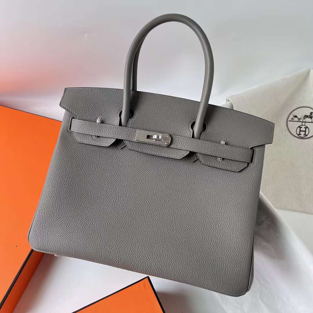 Hermès（爱马仕）Birkin 铂金包 Togo皮 顶级小牛皮 0L 积雨云灰 银扣 30cm 全手工蜡线缝 Phw
