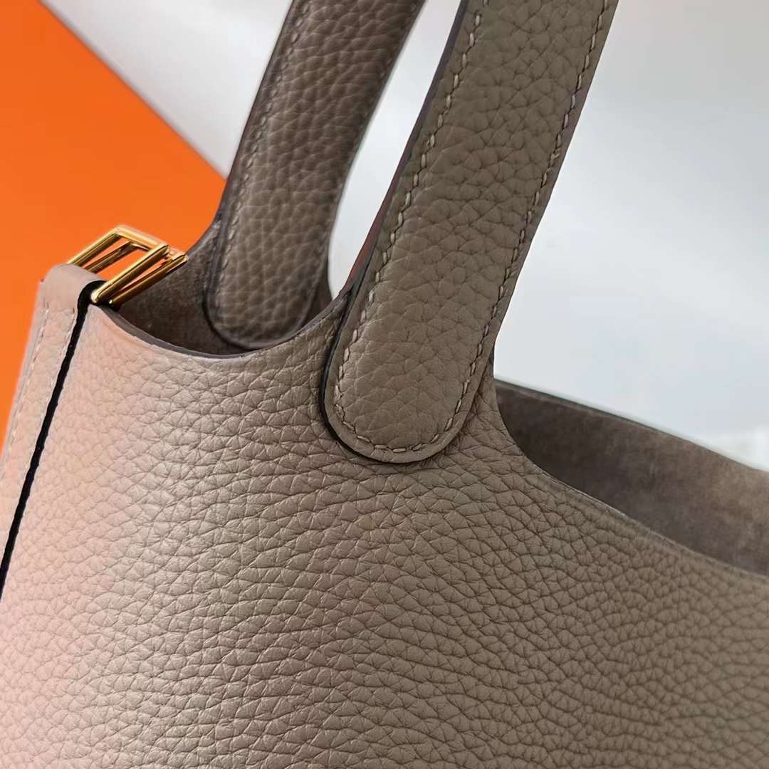 Hermès（爱马仕）Picotin 菜篮子 Clemence 原TC大牛皮 M8 沥青灰 金扣 Ghw 18cm
