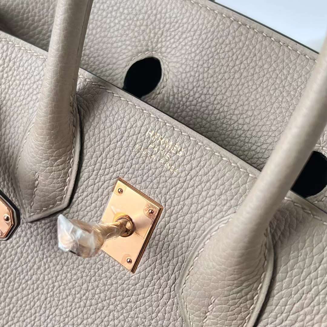 Hermès（爱马仕）Birkin 铂金包 Togo皮 顶级小牛皮 Ck81 斑鸠灰 玫瑰金扣 25cm 全手工蜡线缝 Rghw