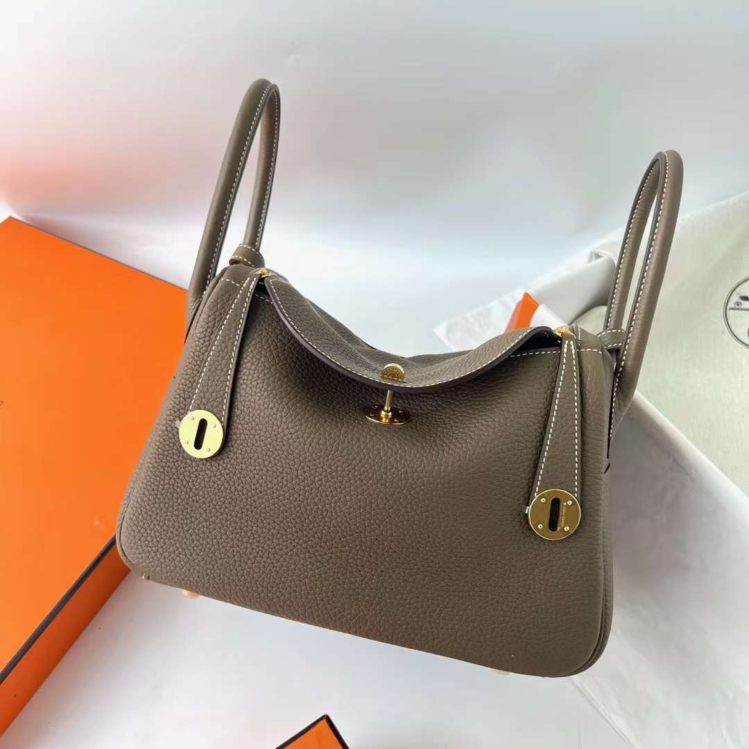 Hermès（爱马仕）Lindy 琳迪包 Clemence Ck18 大象灰 金扣 26cm 全手工蜡线缝制 Ghw