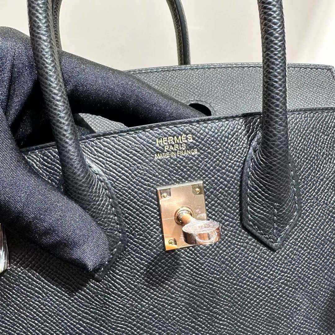Hermès（爱马仕）Birkin 铂金包 Selling Epsom Ck89 黑色 玫瑰金扣 25cm 全手工蜡线缝 Rghw