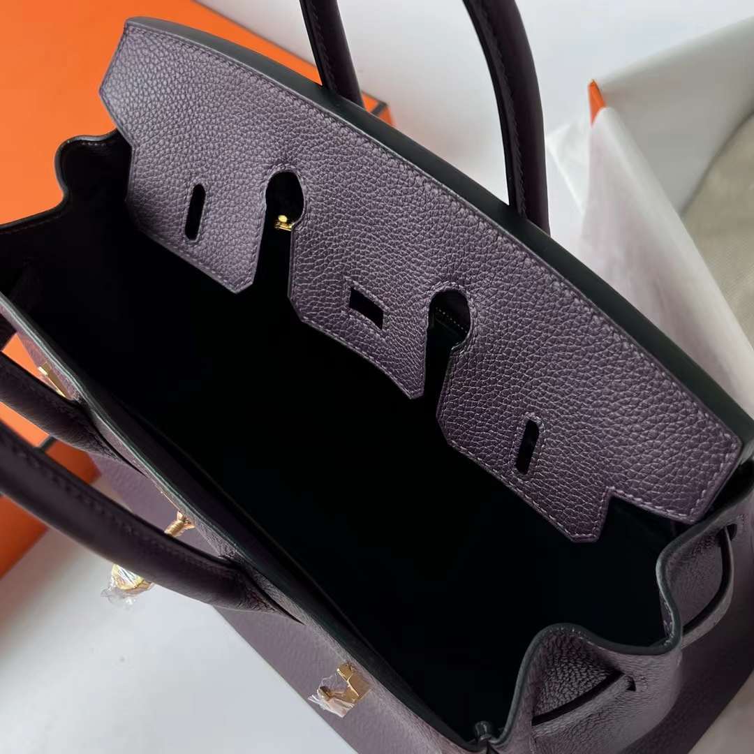 Hermès（爱马仕）Birkin 铂金包 Togo皮 顶级小牛皮 Ck59 葡萄紫 金扣 25cm 全手工蜡线缝 Ghw