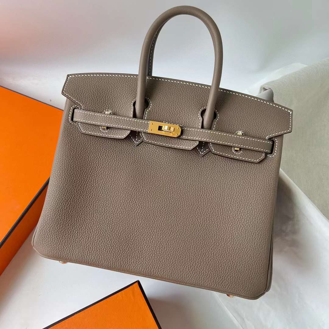 Hermès（爱马仕）Birkin 铂金包 Togo 顶级小牛皮 Ck18 大象灰 金扣 25cm 全手工蜡线缝 Ghw